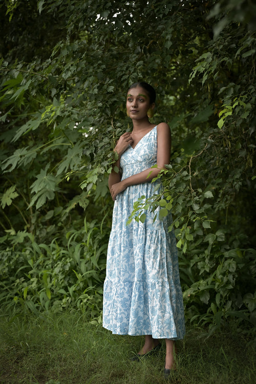 Meadow White Blue Floral Dress