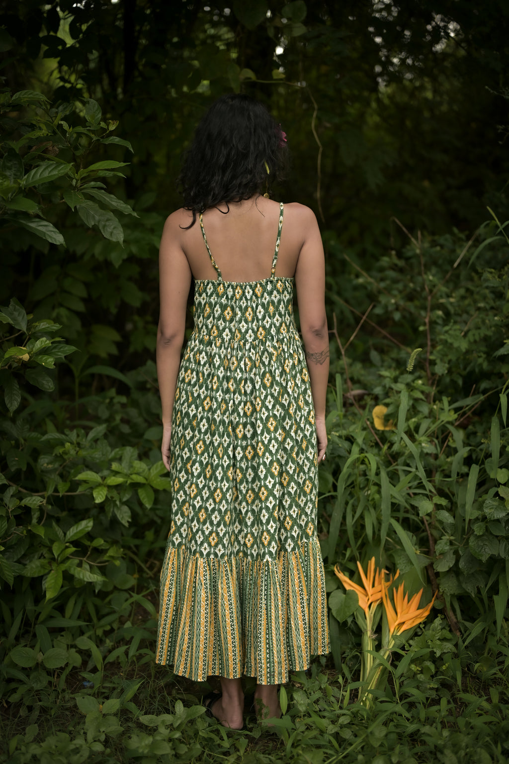 Olive Green Bohemian Printed Midi Dress