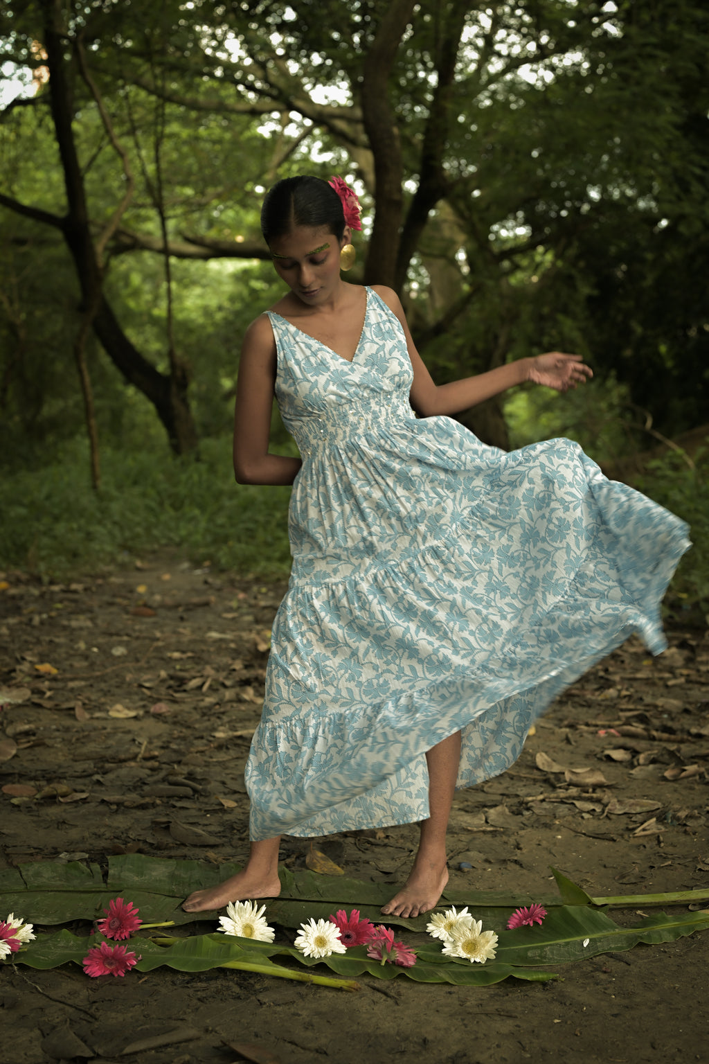 Meadow White Blue Floral Dress