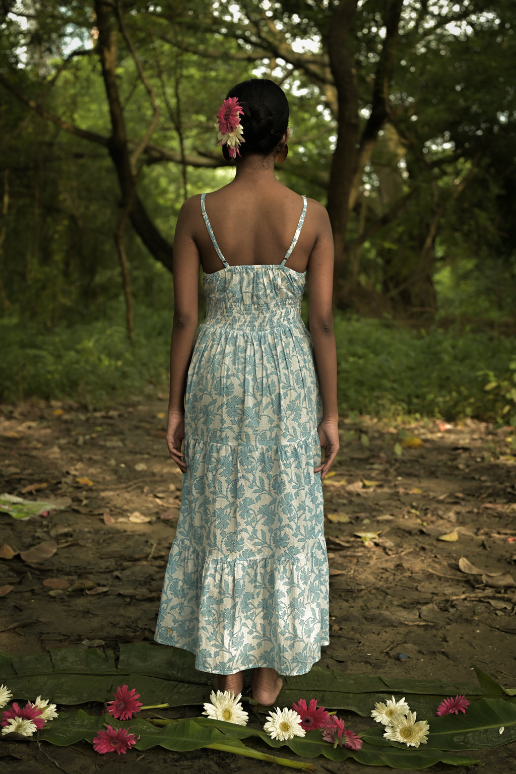 Meadow White Blue Floral Dress