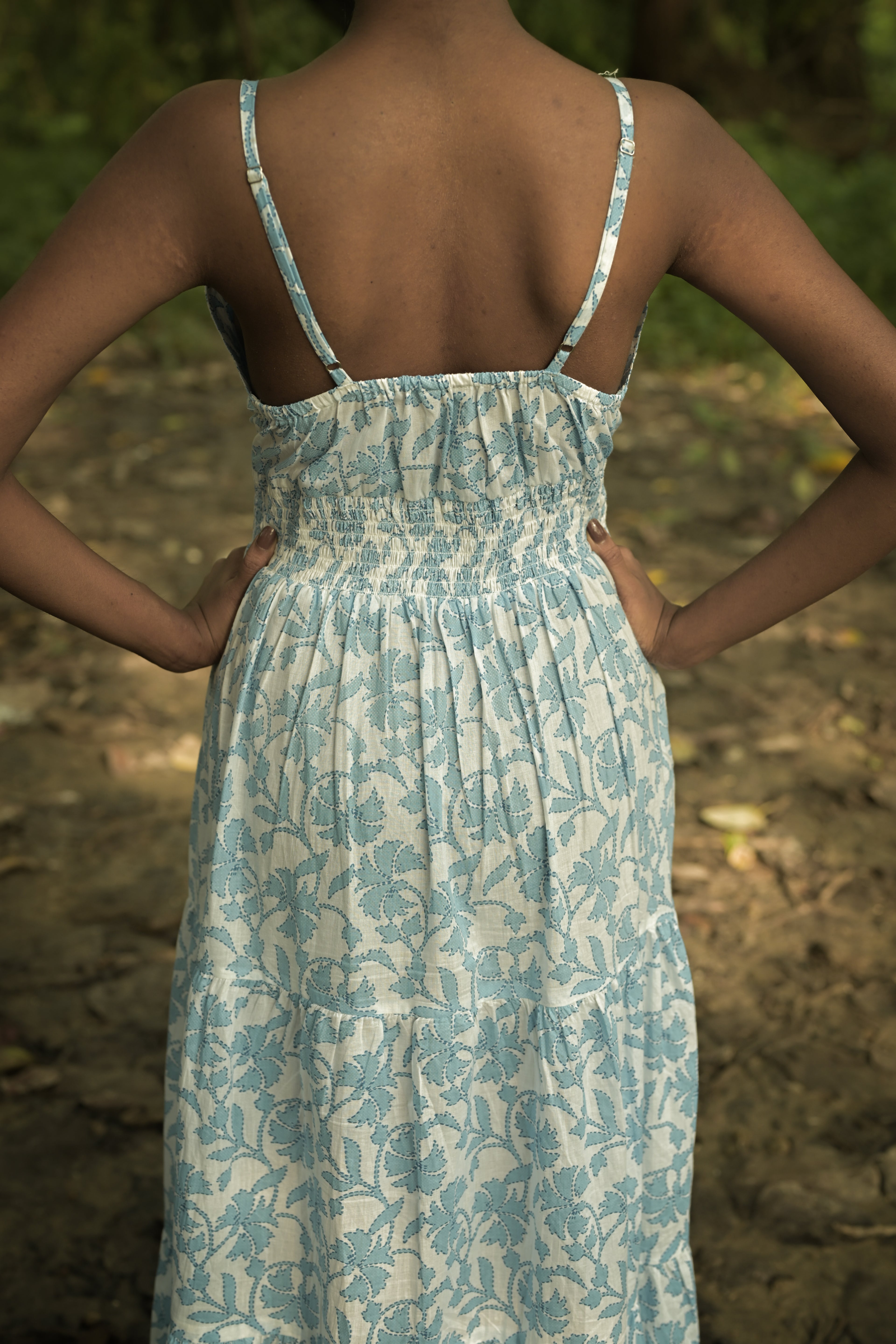 Meadow White Blue Floral Dress