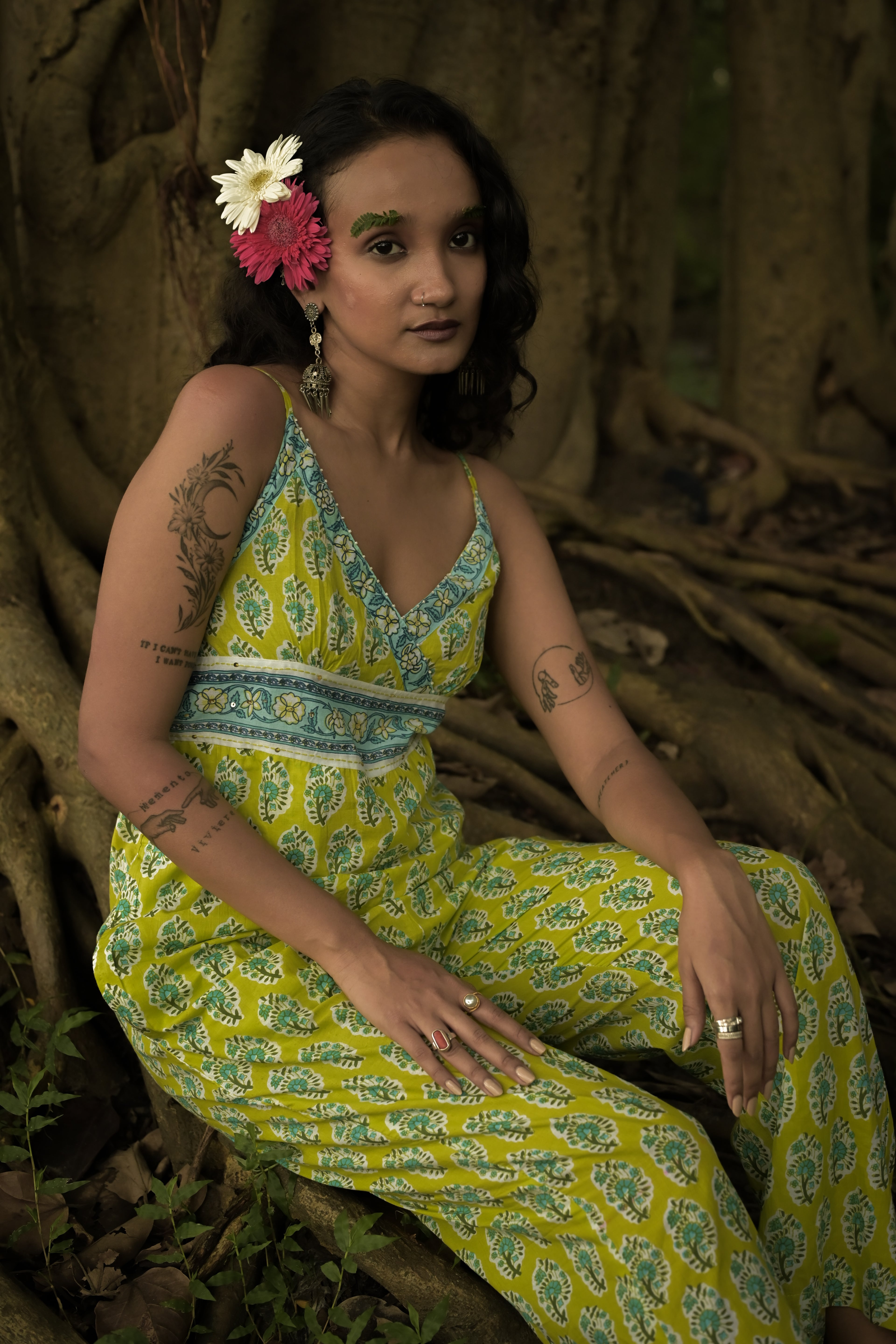 Lime Green Floral Print Wide-Leg Jumpsuit