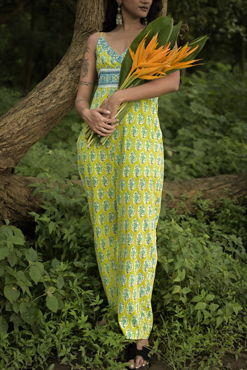 Lime Green Floral Print Wide-Leg Jumpsuit