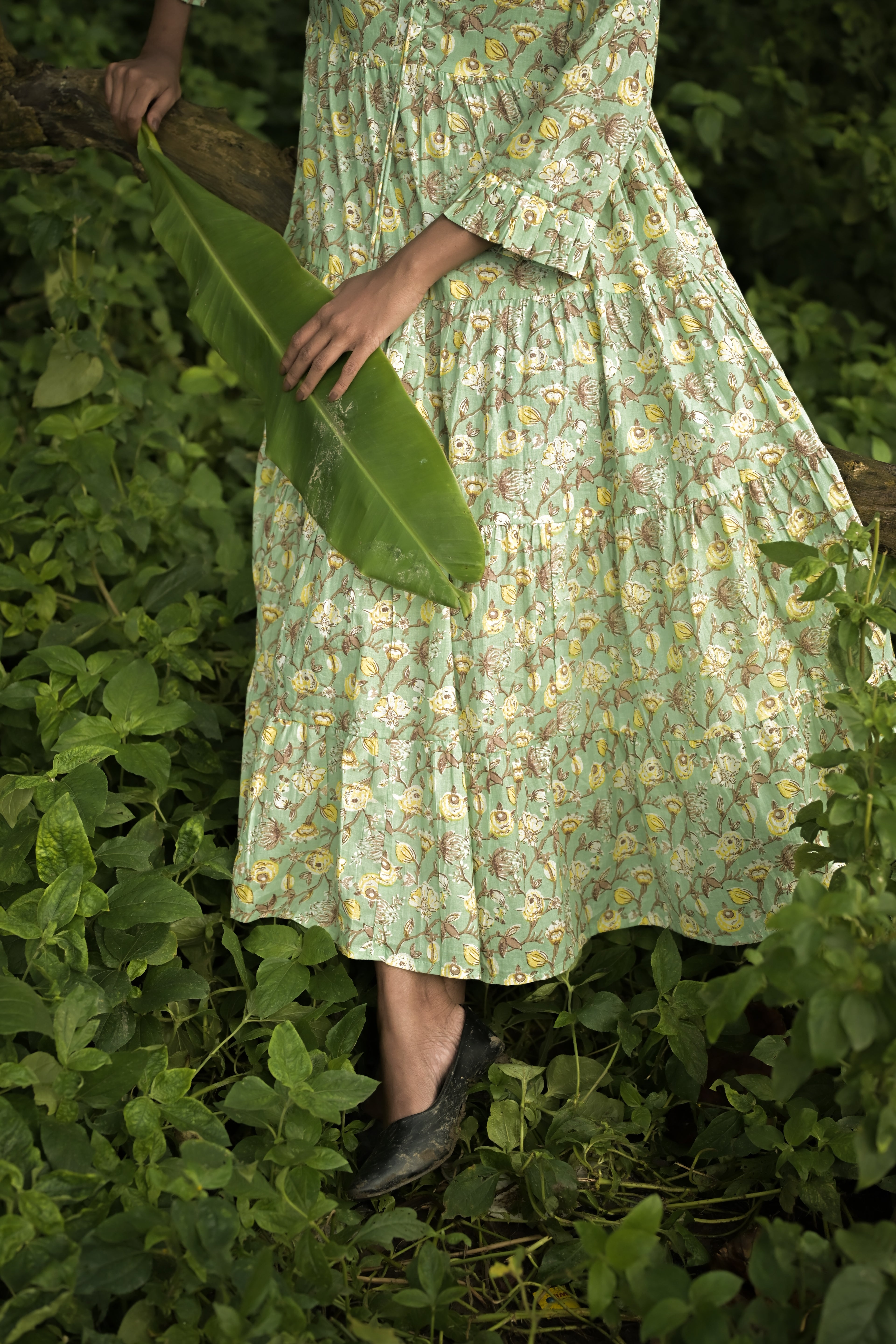 Mint Green Floral Printed Tiered Maxi Dress